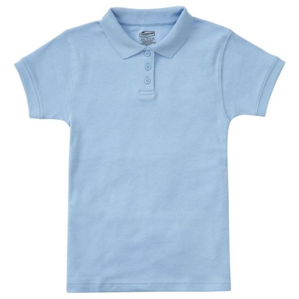 Classroom 58584 Girls Juniors Short Sleeve Fitted Interlock Polo Light Blue